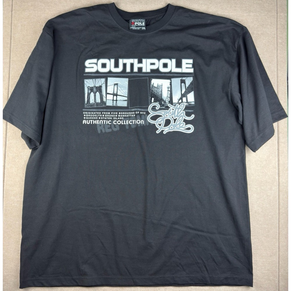 Southpole‎ T-Shirt Men 2XL Black NYC Graphic Authentic Collection USA Yarn